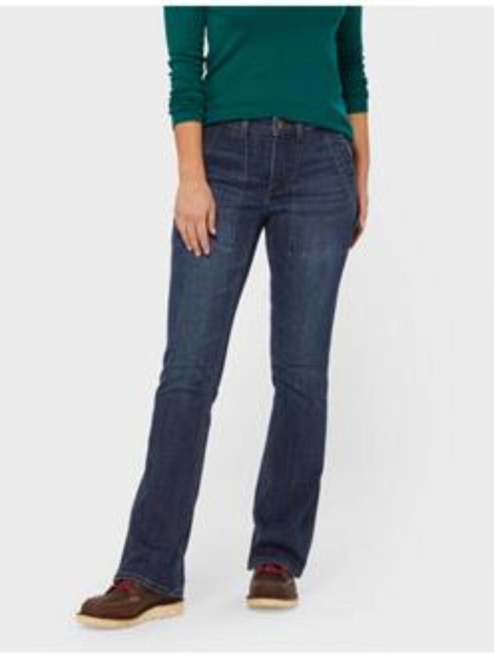 Women's Duluth Trading Flex Denim Boot cut Jeans Pork Chop Pocket Utility 8 Long